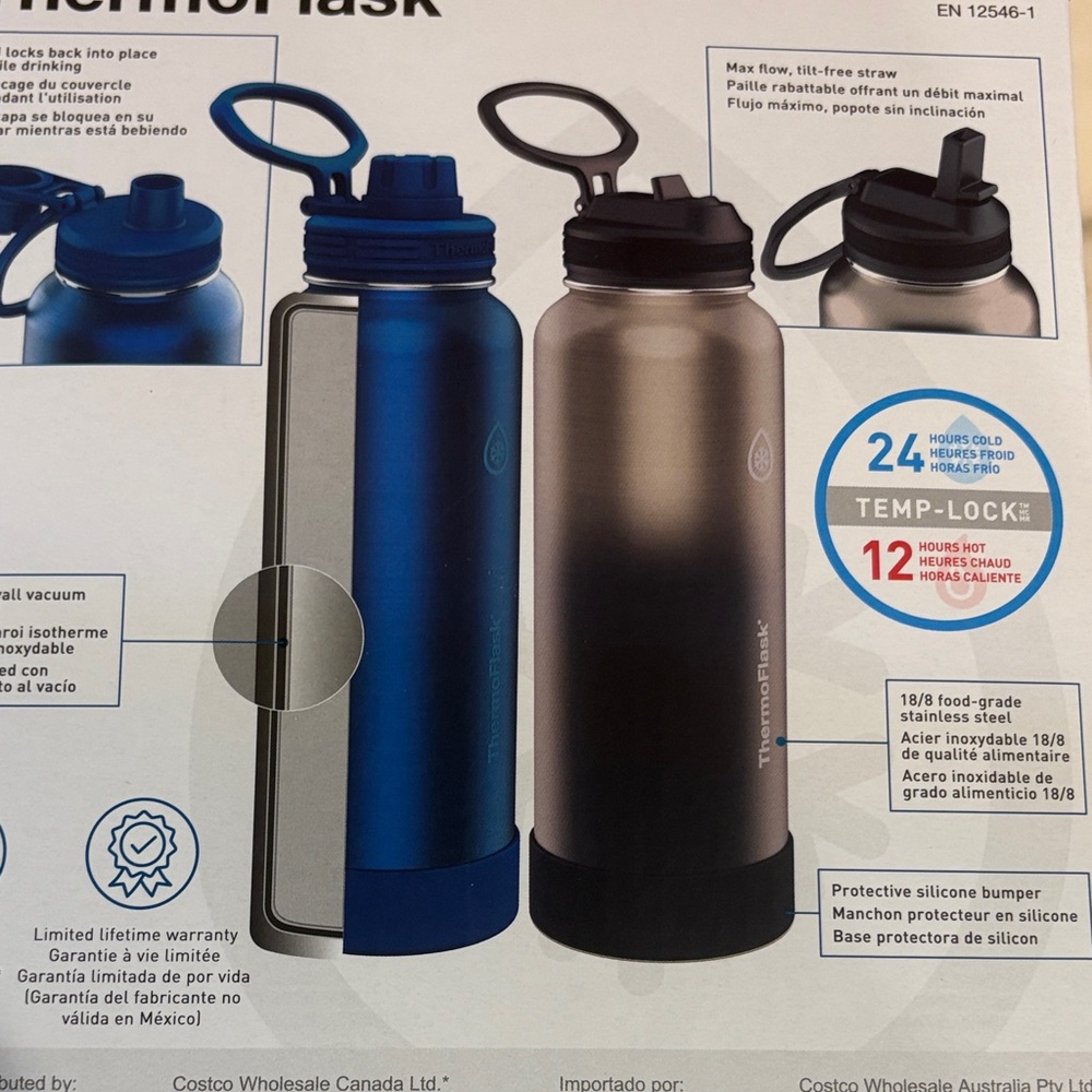 ThermoFlask Stainless Steel Water Bottle Set - Blue and Black - Picture 11 of 14